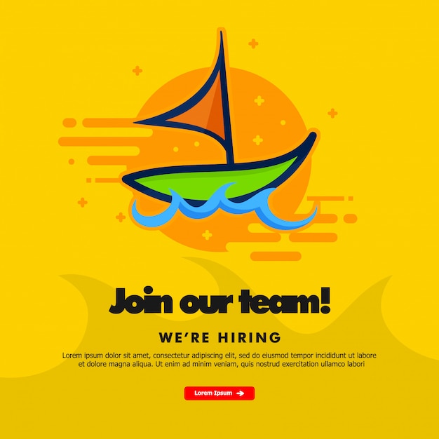 Rejoignez notre équipe, nous recrutons, modèle de bannière avec bateau Vecteur Premium