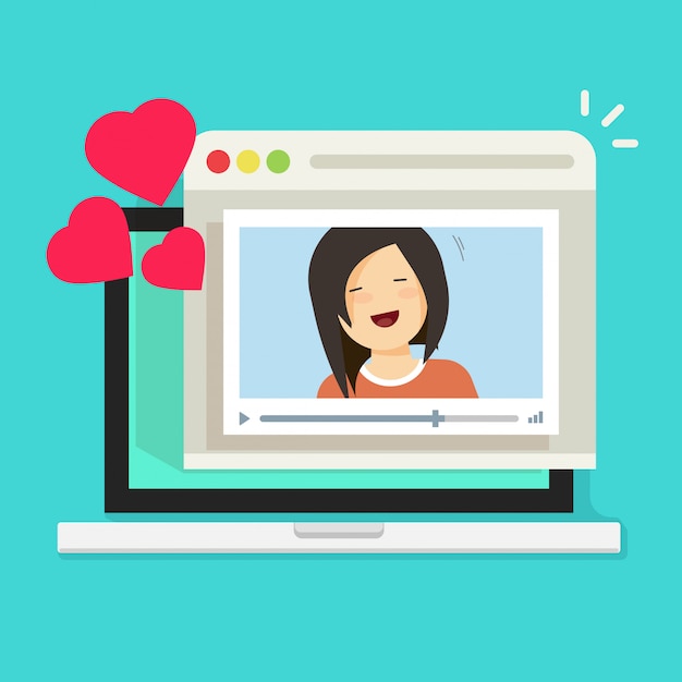 Relation à distance en ligne ou internet sur ordinateur portable ordinateur communication vidéo app illustration vectorielle plat dessin animé Vecteur Premium