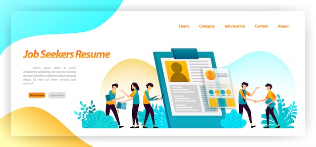 Reprendre les demandeurs d'emploi. formulaire de demande pour trouver des travailleurs ou des employés pour des entretiens d'embauche. modèle web de page de destination Vecteur Premium