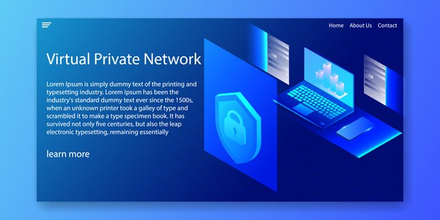 Réseau privé virtuel isométrique, modèle de site web. Vecteur Premium