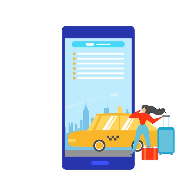 Réservation De Taxi En Ligne Avec Mobile App Vector Concept Vecteur Premium