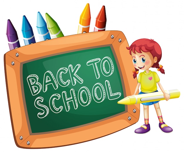 Retour au modèle d'école avec une fille Vecteur gratuit