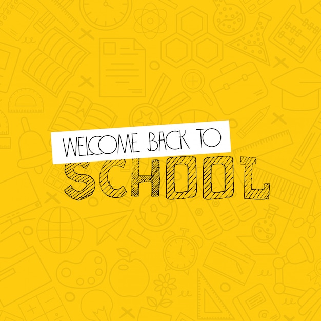 Retour à la conception de l'école avec le vecteur de fond jaune Vecteur gratuit