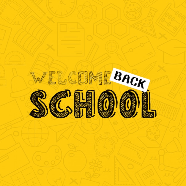Retour à la conception de l'école avec le vecteur de fond jaune Vecteur gratuit
