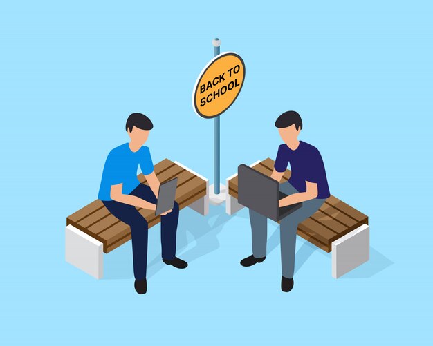 Retour à l'illustration vectorielle école avec des élèves Vecteur Premium
