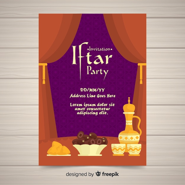 Rideaux d'invitation à la fête de l'iftar plat Vecteur gratuit