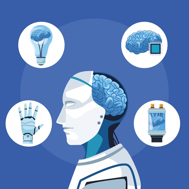 Robot avec intelligence artificielle Vecteur Premium