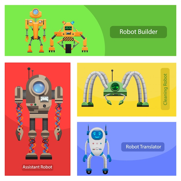 Robots modernes pour différents besoins set d'illustrations Vecteur Premium