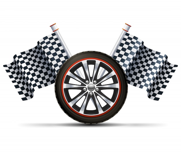 Roue de course avec des drapeaux Vecteur gratuit