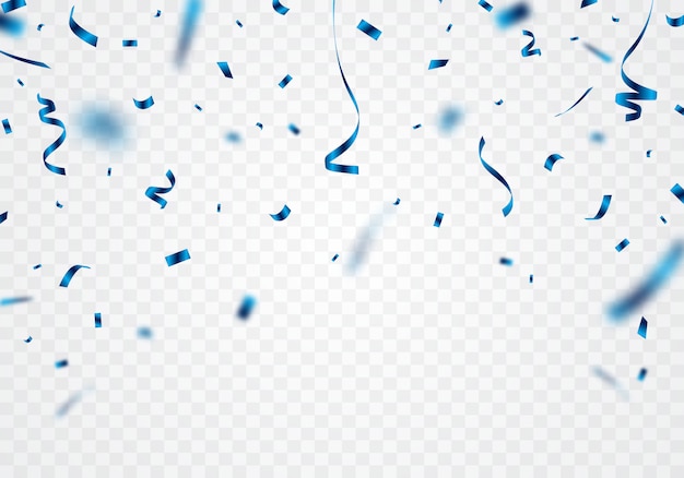 Le ruban bleu et les confettis peuvent être séparés d'un fond transparent pour décorer divers festivals. Vecteur Premium