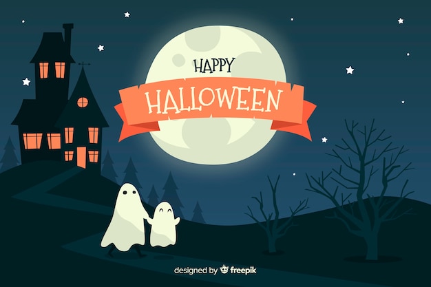Ruban d'halloween heureux dans la nuit Vecteur gratuit