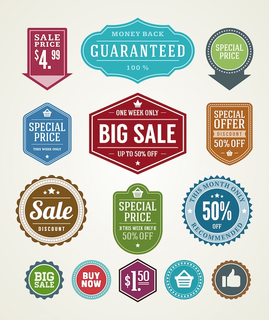 Rubans et étiquettes de vente mis éléments de conception premium insignes de qualité illustration vectorielle. Vecteur Premium
