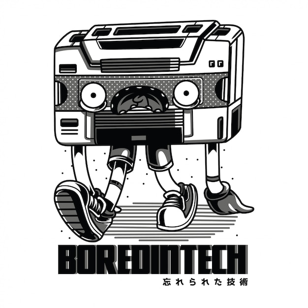 S'ennuyer dans l'illustration noir et blanc de tech Vecteur Premium