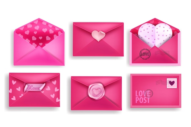 Saint Valentin Lettres D Amour 3d Sertie D Enveloppes De Vacances Roses Ouvertes Et Fermees Cartes