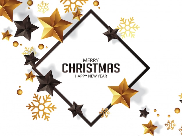 Salutations de noël de luxe avec illustration d'étoiles d'or Vecteur Premium