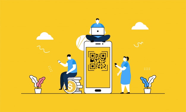Scannez la bannière de code qr Vecteur Premium