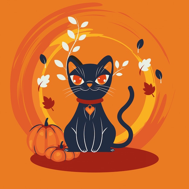Scene De Personnage Deguisee Chat Halloween Vecteur Gratuite Scene De Personnage Deguisee Chat Halloween Vecteur Gratuite