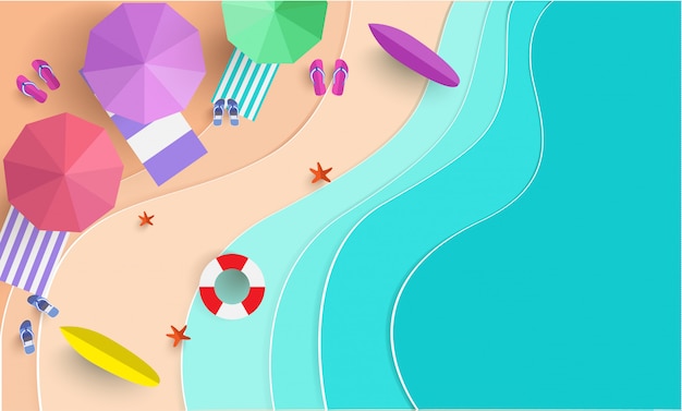 La scène de la plage du haut Vecteur Premium