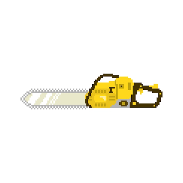 Scie à chaîne dans un style de jeu 8 bits en vecteur Vecteur Premium