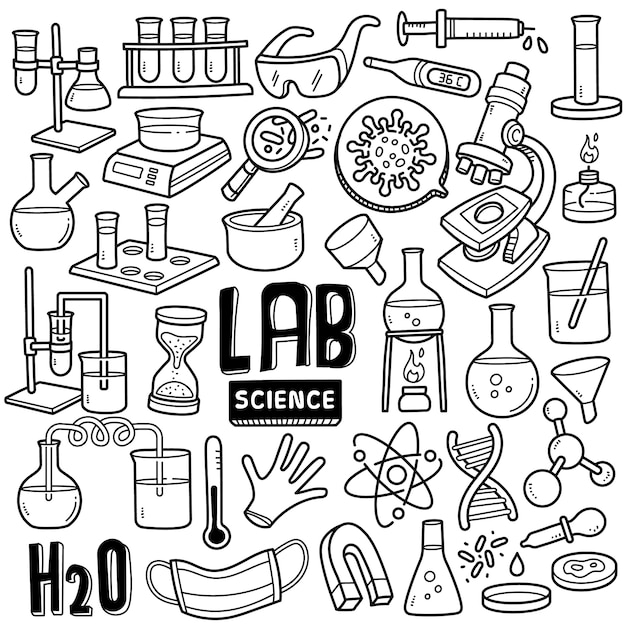 Sciences De Laboratoire Clinique Illustration De Doodle Noir Et Blanc