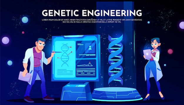 Des scientifiques en robes blanches étudient l'adn à l'écran Vecteur gratuit