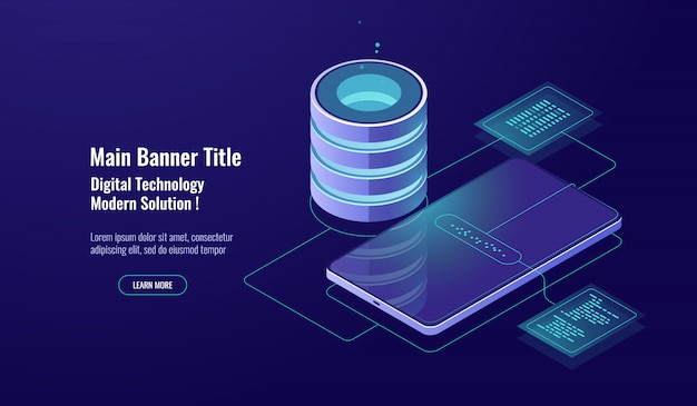 Sécurité et cryptage des données, concept de base de données, salle des serveurs, entrepôt de données, technologie numérique Vecteur gratuit
