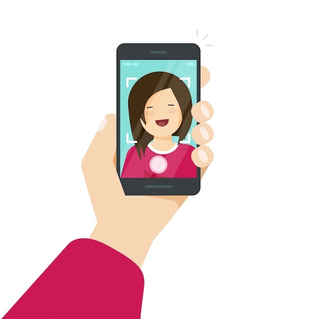 Selfie via smartphone ou téléphone portable ou photo de vous-même vector illustration Vecteur Premium