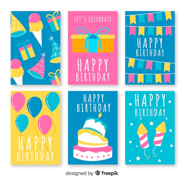 Set de cartes d'anniversaire plat Vecteur gratuit