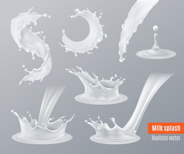 Set de lait réaliste éclaboussures Vecteur gratuit