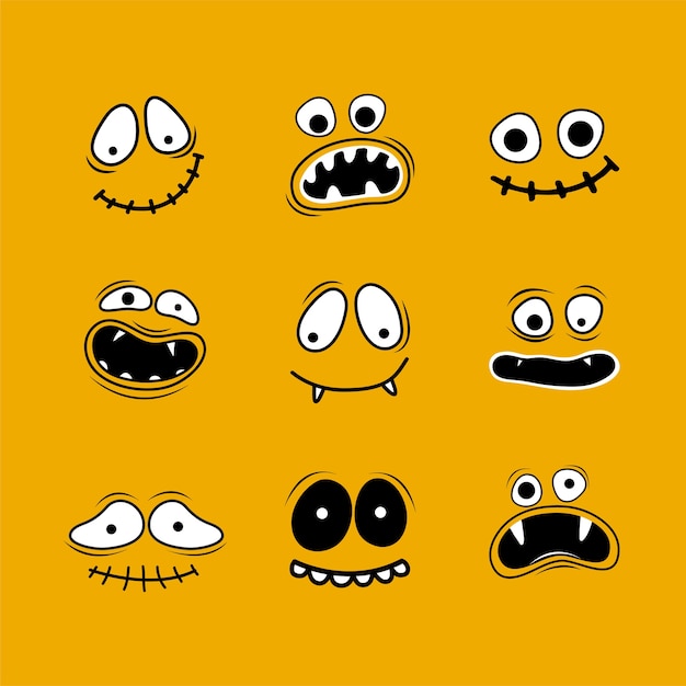 Set Pour Happy Halloween Visages Souriants Effrayants Et Droles D Halloween Avec Les Machoires Les Dents