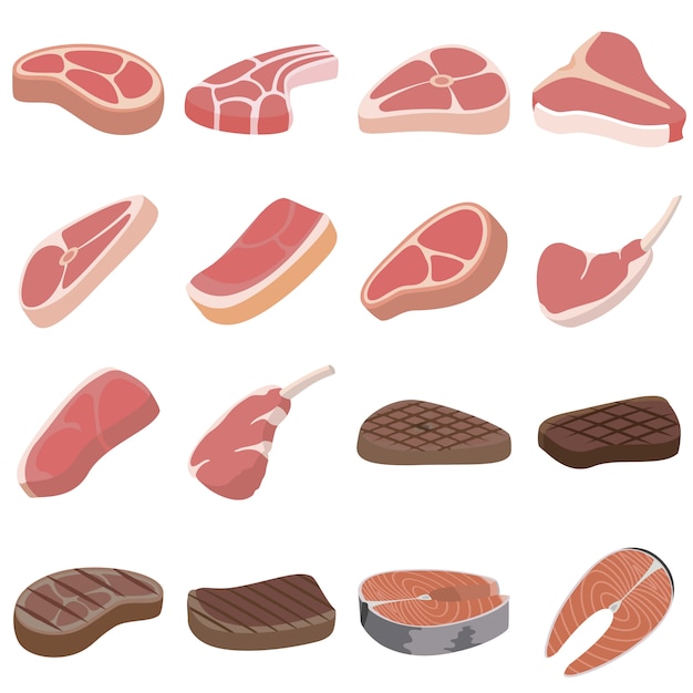 Set de steaks, style plat Vecteur Premium