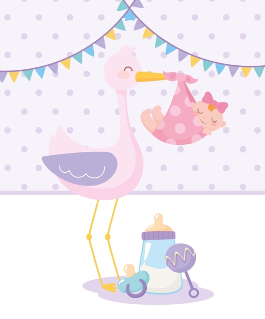 Shower De Bebe Cigogne Avec Hochet Bebe Fille Et Sucette Celebration Bienvenue Nouveau Ne Vecteur Premium Shower De Bebe Cigogne Avec Hochet Bebe Fille Et Sucette Celebration Bienvenue Nouveau Ne Vecteur Premium