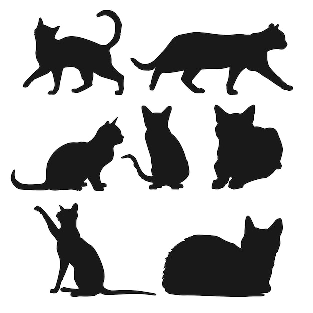 Silhouette De Chats Dans Differents Postes Vecteur Gratuite