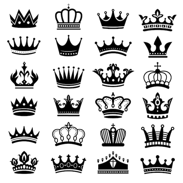 Silhouette Couronne Royale Couronne De Roi Couronne Majestueuse Et Jeu De Silhouettes De Diademe De Luxe Vecteur Premium