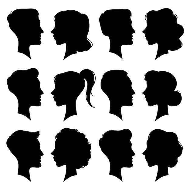 Les silhouettes féminines et masculines dans le style camée vintage. Vecteur Premium