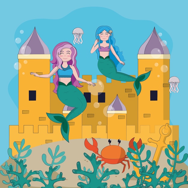 Sirènes Sous La Mer Sur Les Dessins Animés De Château