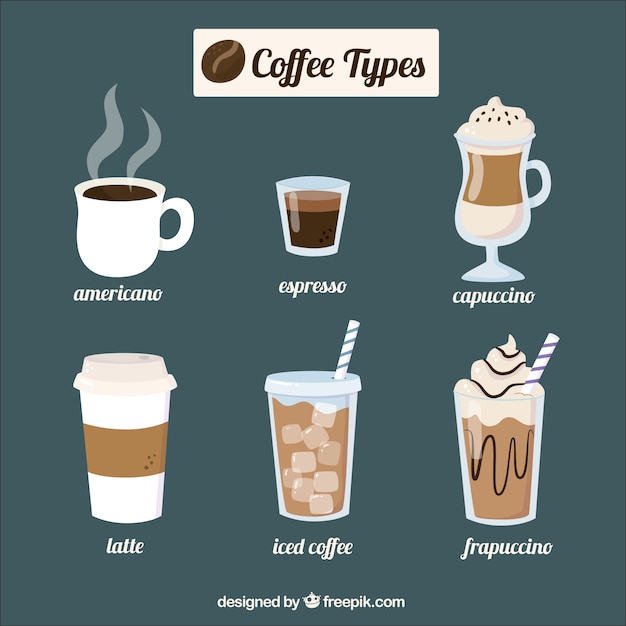 Six cafés différents Vecteur gratuit