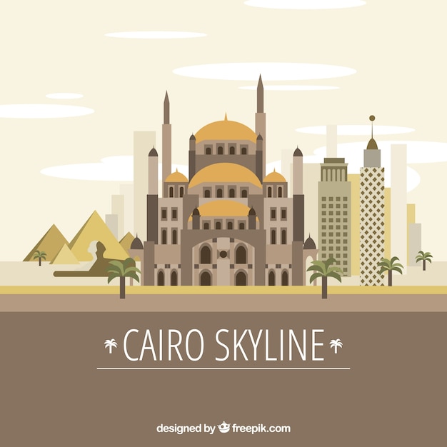 Skyline de cairo élégant avec un design plat Vecteur gratuit