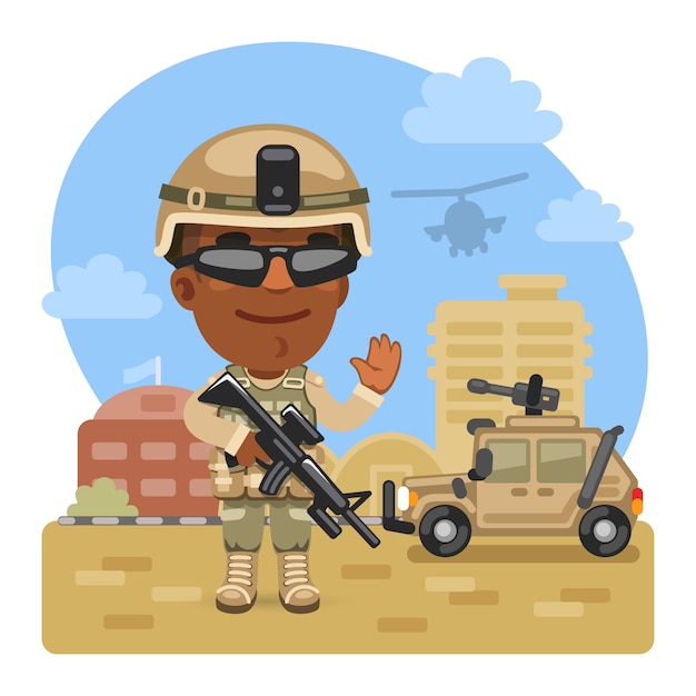 Soldat De Dessin Animé à La Base Militaire | Vecteur Premium