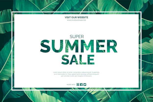 Soldes d'été avec des feuilles tropicales Vecteur gratuit