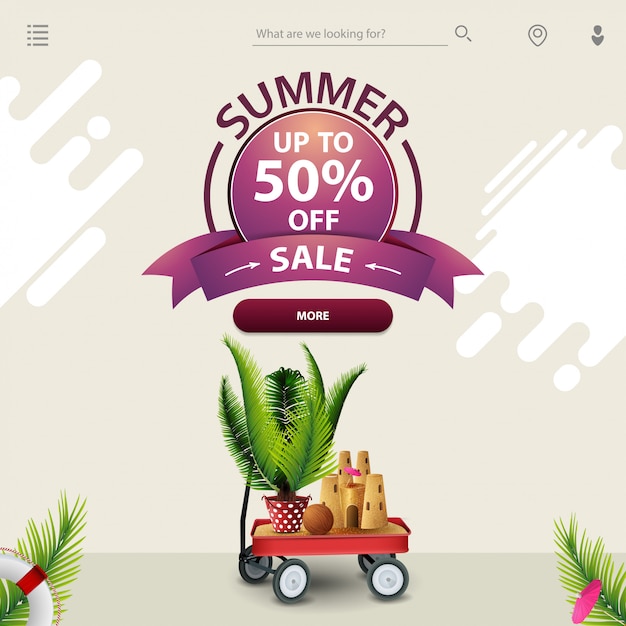 Soldes d'été, un modèle pour votre site web dans un style de lumière minimaliste Vecteur Premium
