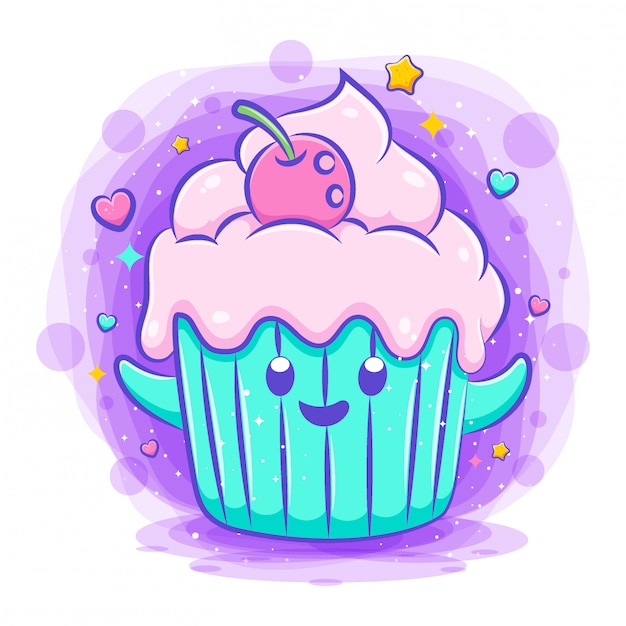 Sourire Mignon Dessin Anime Kawaii De Personnage De Cupcake Vecteur Premium