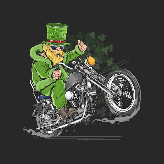 St Patricks Day Motorcycle Biker Rider Artwork Vecteur Premium