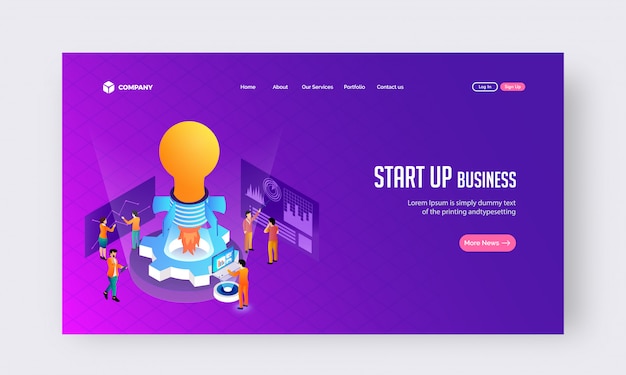 Start up business concept de site web ou conception de page de destination. Vecteur Premium