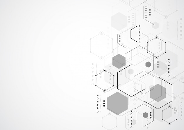 Structures moléculaires hexagonales dans le contexte de la technologie Vecteur Premium