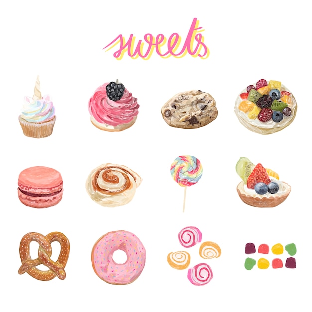 Style aquarelle de dessert dessiné main Vecteur gratuit