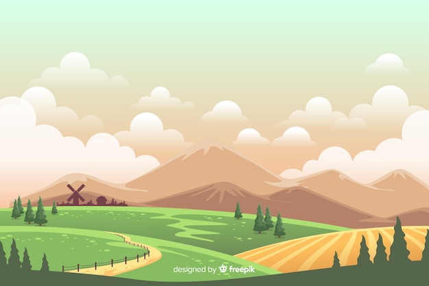 Style de bande dessinée paysage de ferme colorée Vecteur gratuit