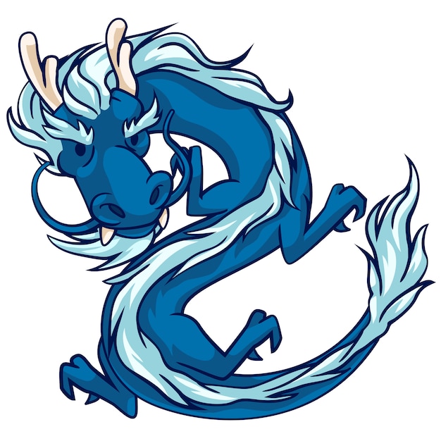 Style De Dessin Animé Dragon Bleu Vecteur Premium