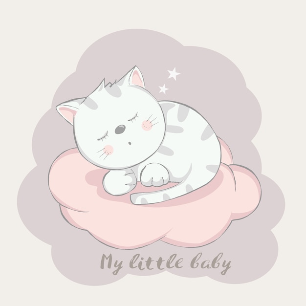 Style De Dessin Anime Mignon Bebe Chat De Sommeil Vecteur Premium