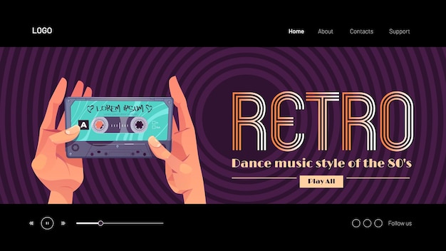 Style De Musique De Danse Retro Des Mains De La Banniere S Tenant Une Cassette Audio Vecteur Gratuite